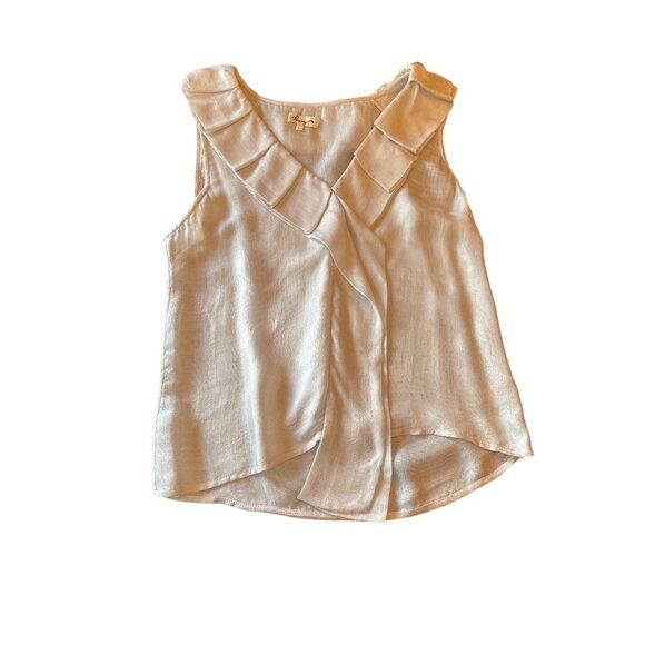 Pencey Womens Ruffle Silk Tank Top In Cream Size L Classic Career Work - Picture 1 of 6